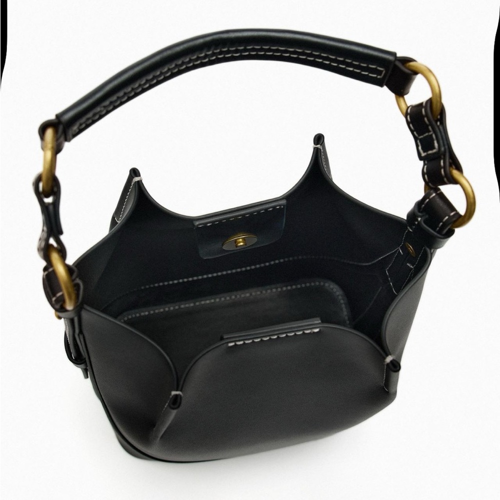 Zara topstitched bucket bag, two adjustable strap options lightly worn
